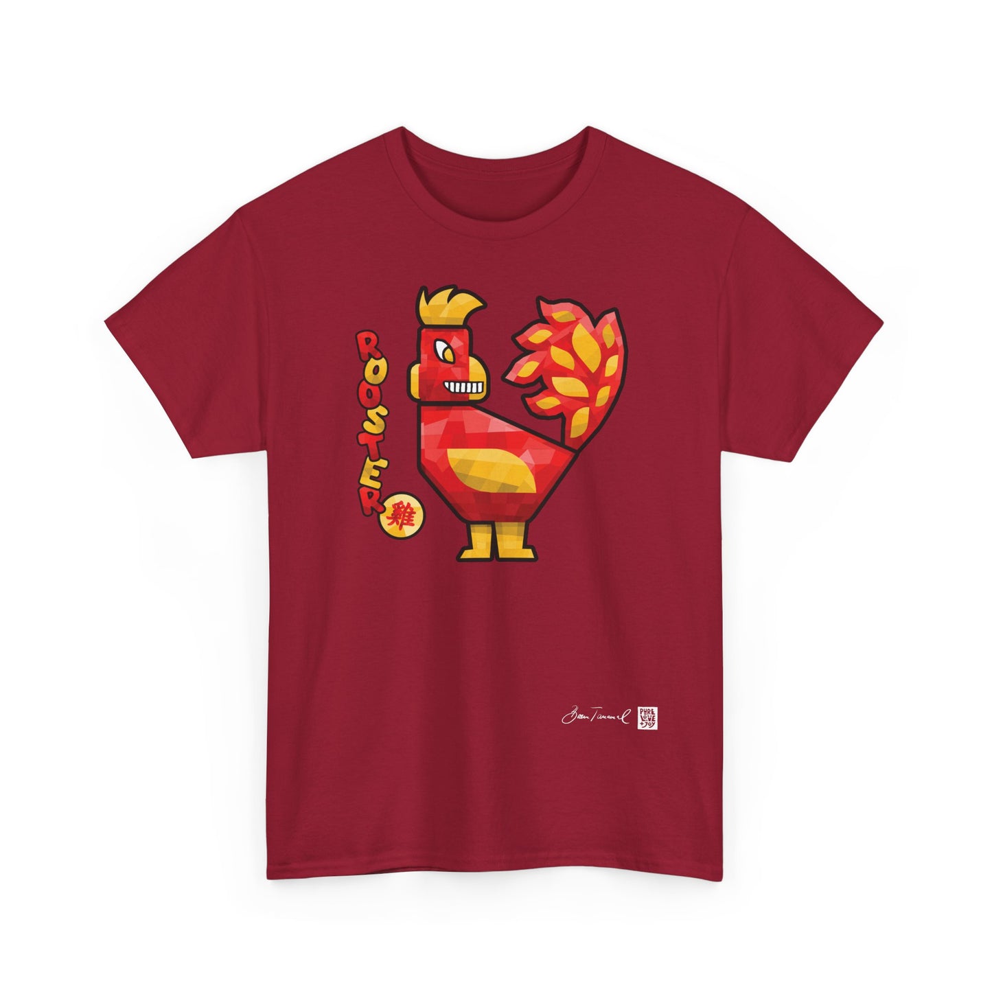 Der Hahn. Chinesisches Sternzeichen Hahn. Geometrisches Kunstdesign. Symbol für Selbstbewusstsein und Glück. Unisex T-Shirt. Bram Tanamal