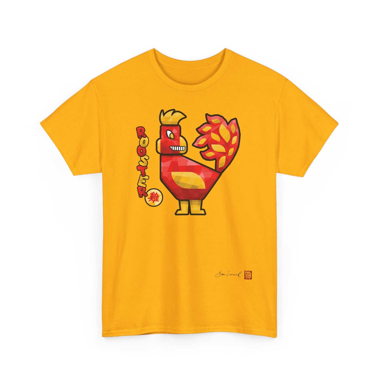 Der Hahn. Chinesisches Sternzeichen Hahn. Geometrisches Kunstdesign. Symbol für Selbstbewusstsein und Glück. Unisex T-Shirt. Bram Tanamal