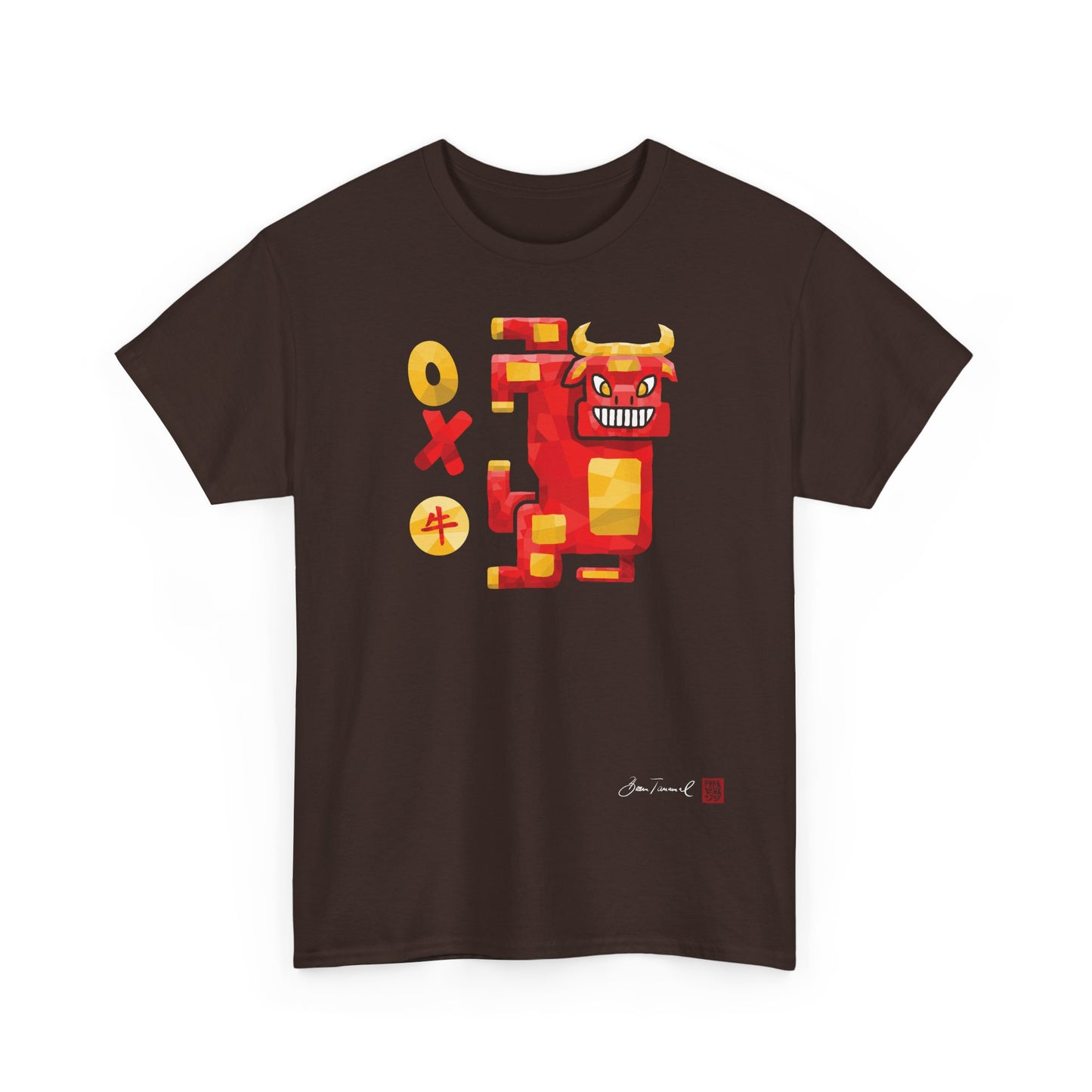 Der Ochse. Chinesisches Sternzeichen Ochse. Abstraktes Low-Poly Design. Symbol für Stärke & Ausdauer. Unisex T-Shirt. Bram Tanamal