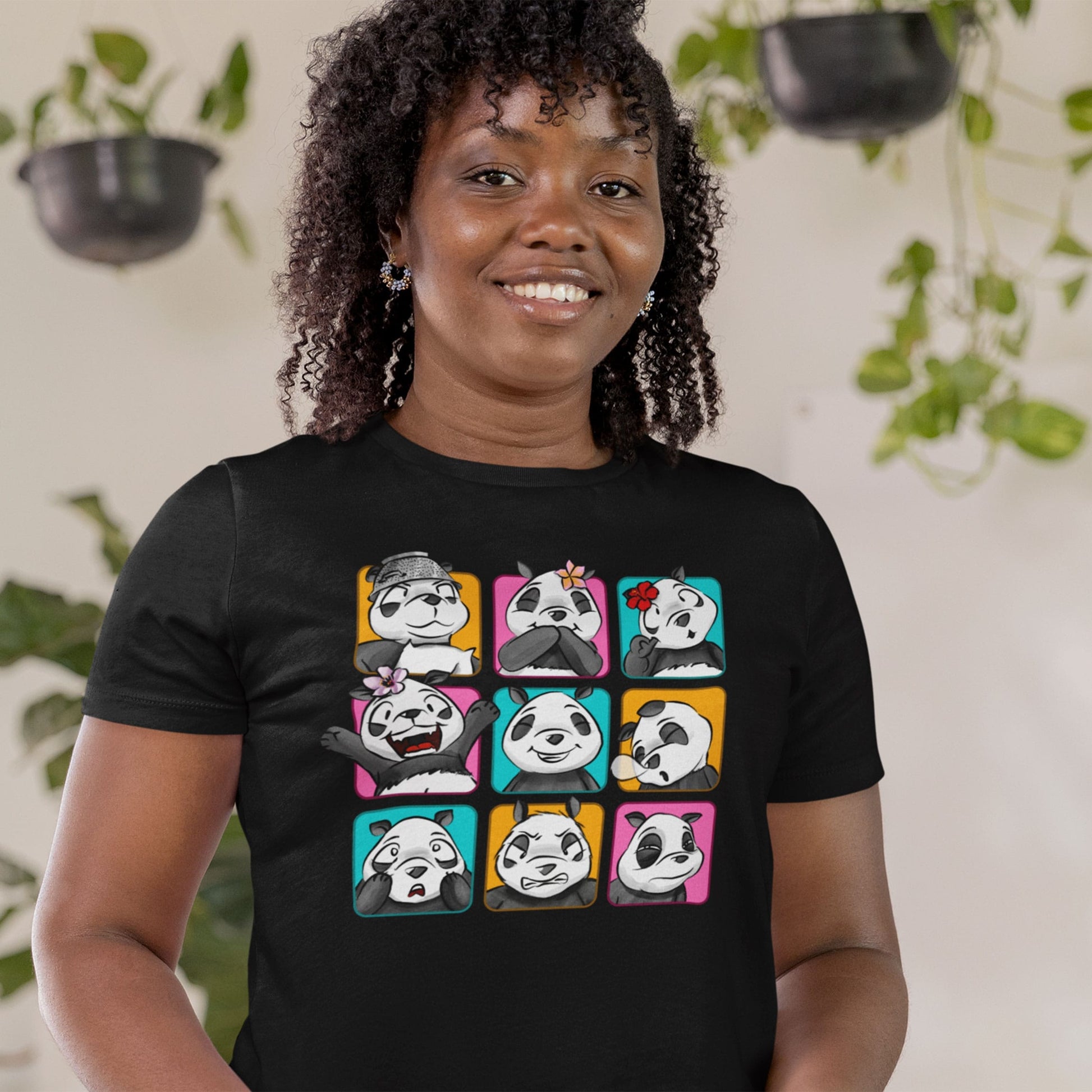 Panda Vibes 3x3. Panda face on women's loose t-shirt