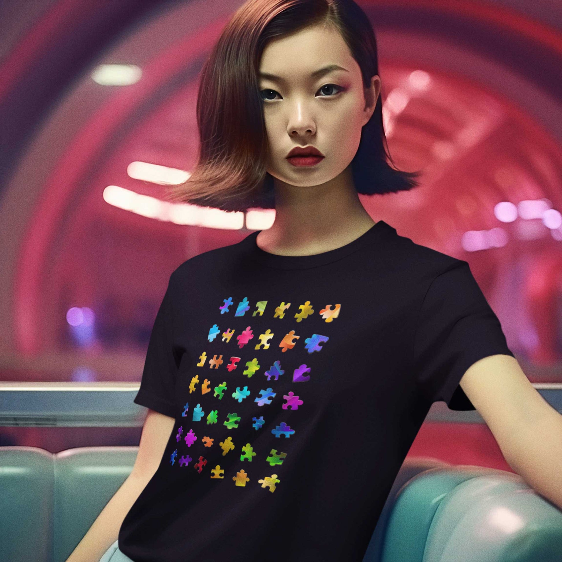 Unity Puzzle. Puzzle Matrix. Loose-fitting women's T-shirt. Black