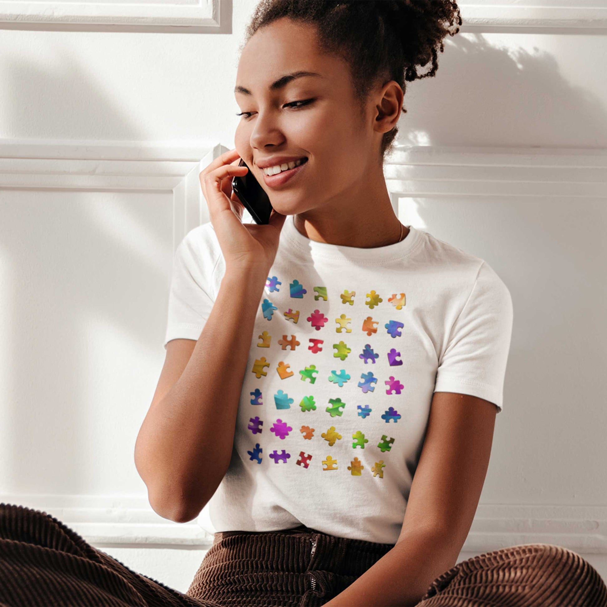 Unity Puzzle. Puzzle Matrix. Loose-fitting women's T-shirt. White