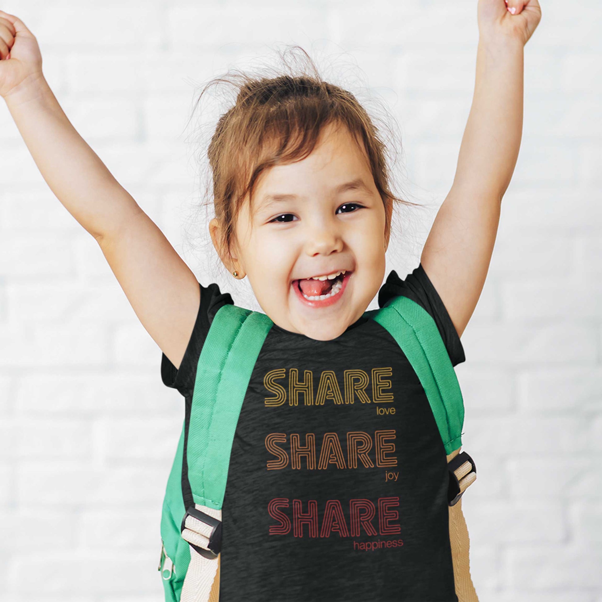 Share love, share joy, share happiness. Toddler T-shirt. 2-5 years. Dark