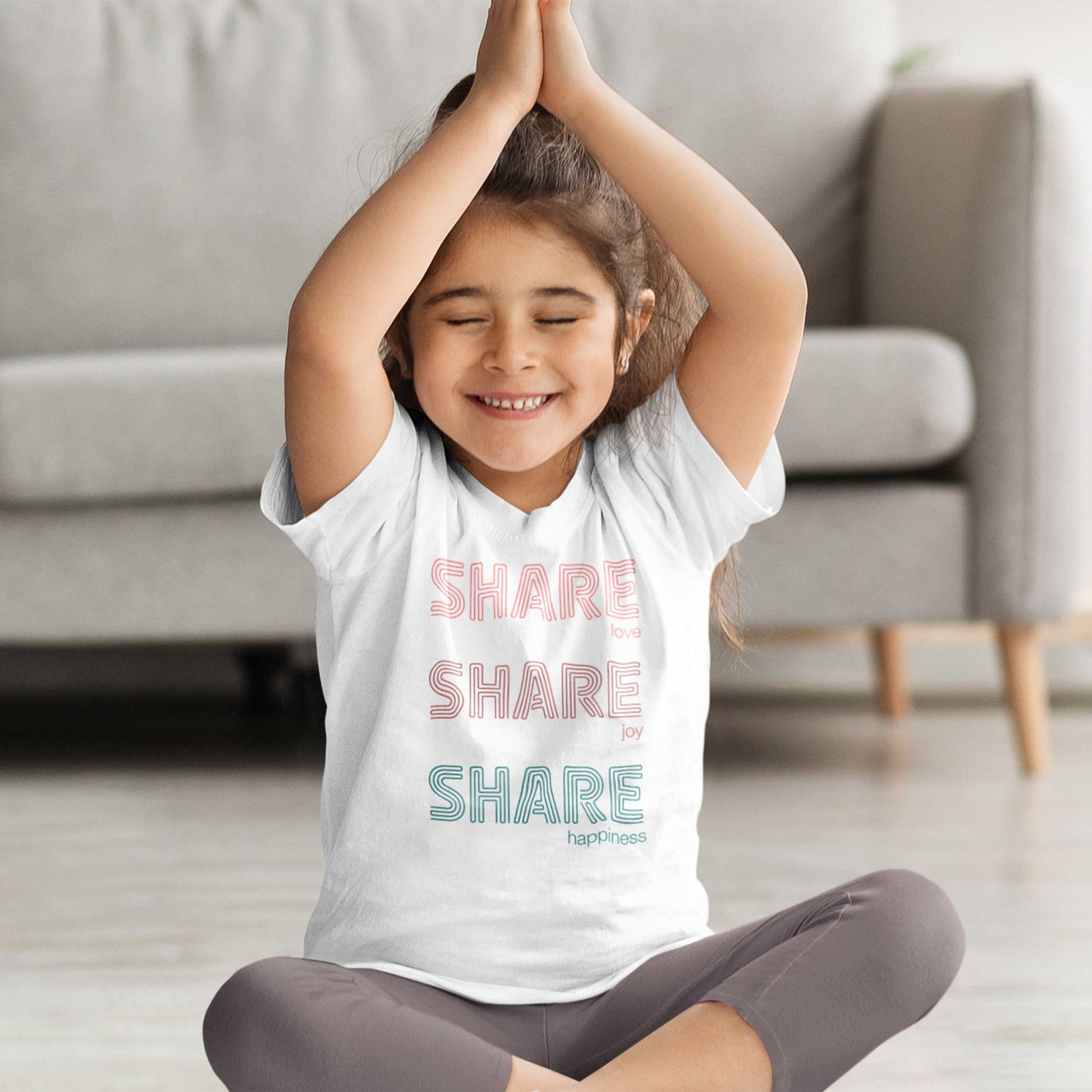 Share love, share joy, share happiness. Toddler T-shirt. 2-5 years. White