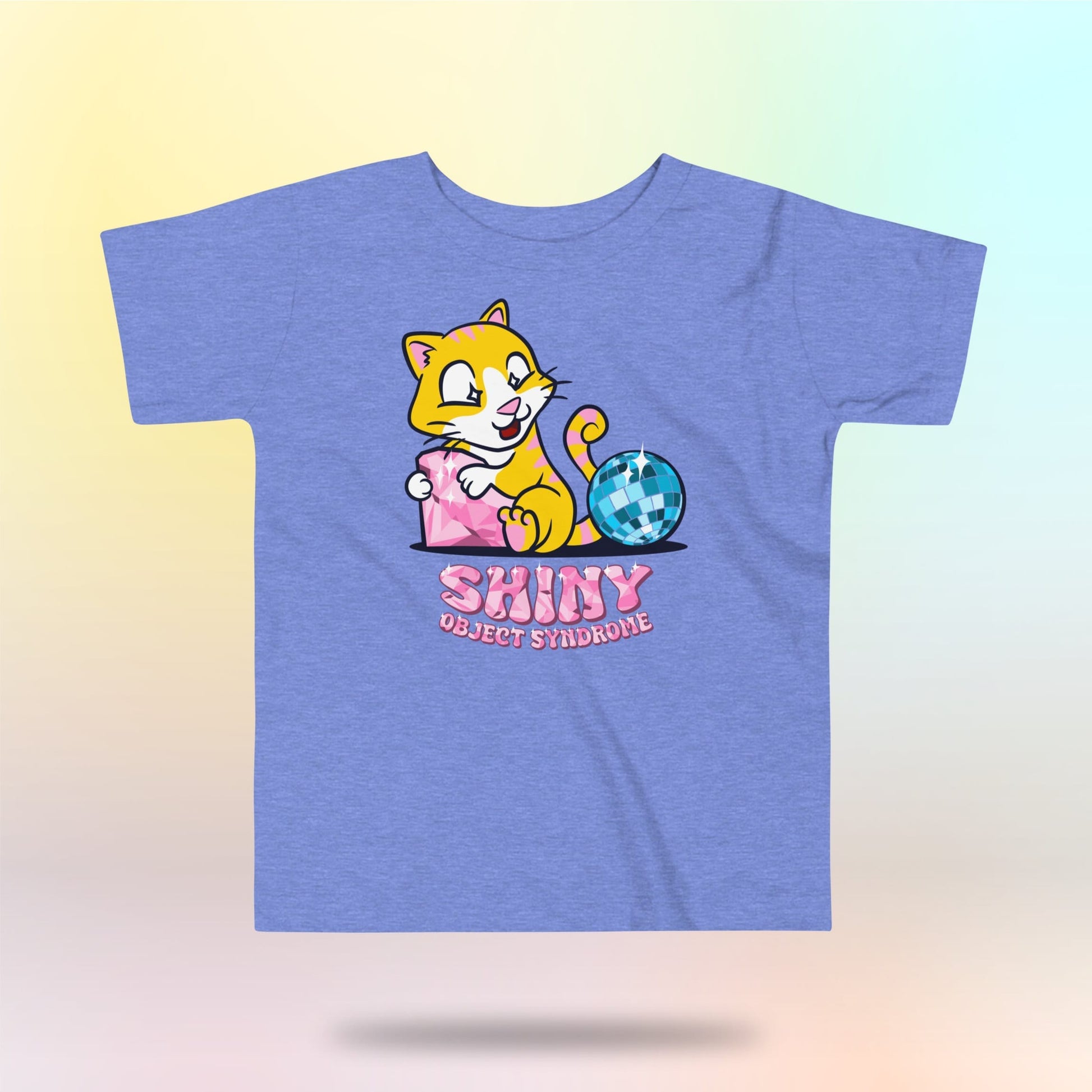 Shiny Object Syndrome. Cute cat with diamond and disco ball. Toddler T-shirt. 2-5 years.