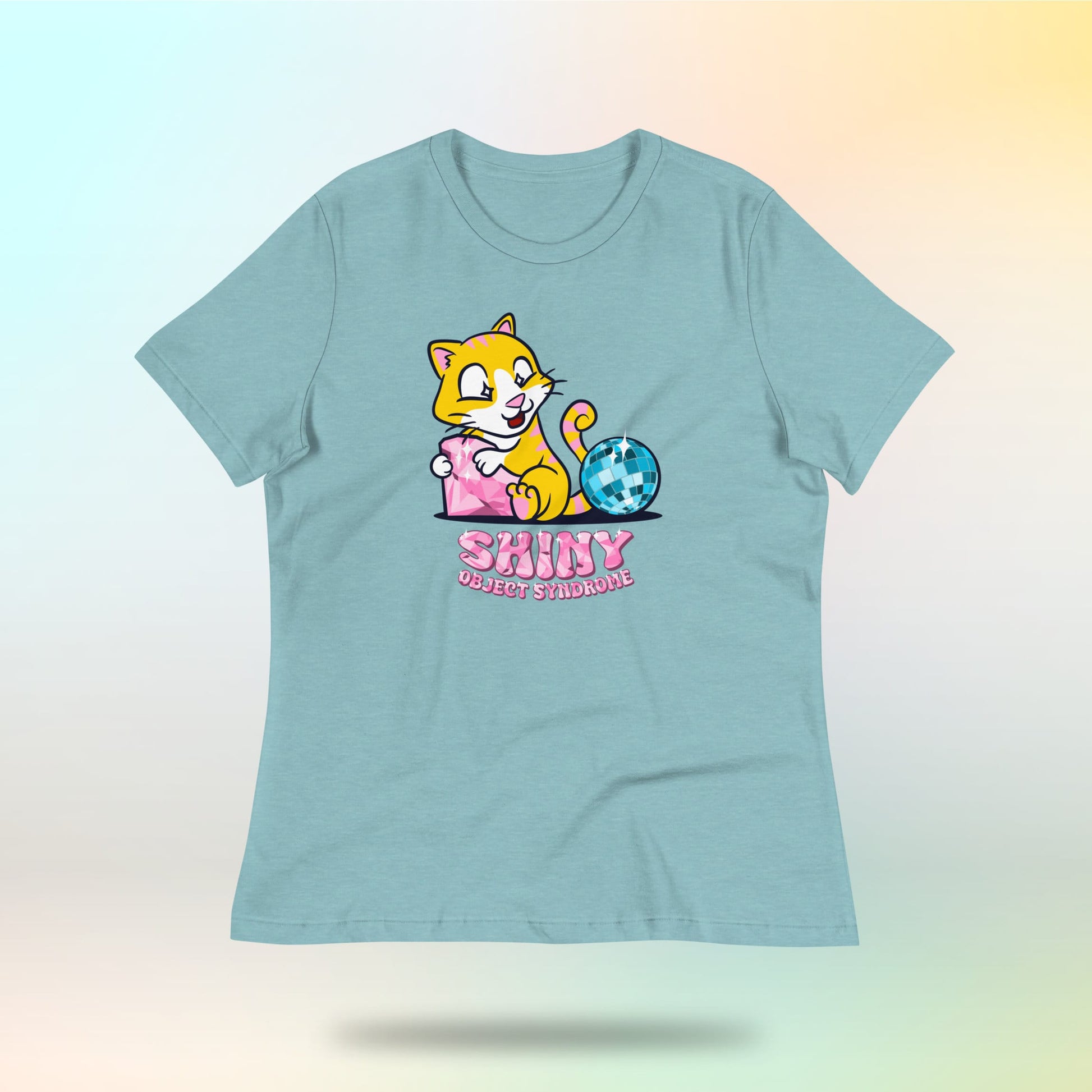 Shiny Object Syndrome. Cute cat with diamond and disco ball. Women's loose t-shirt