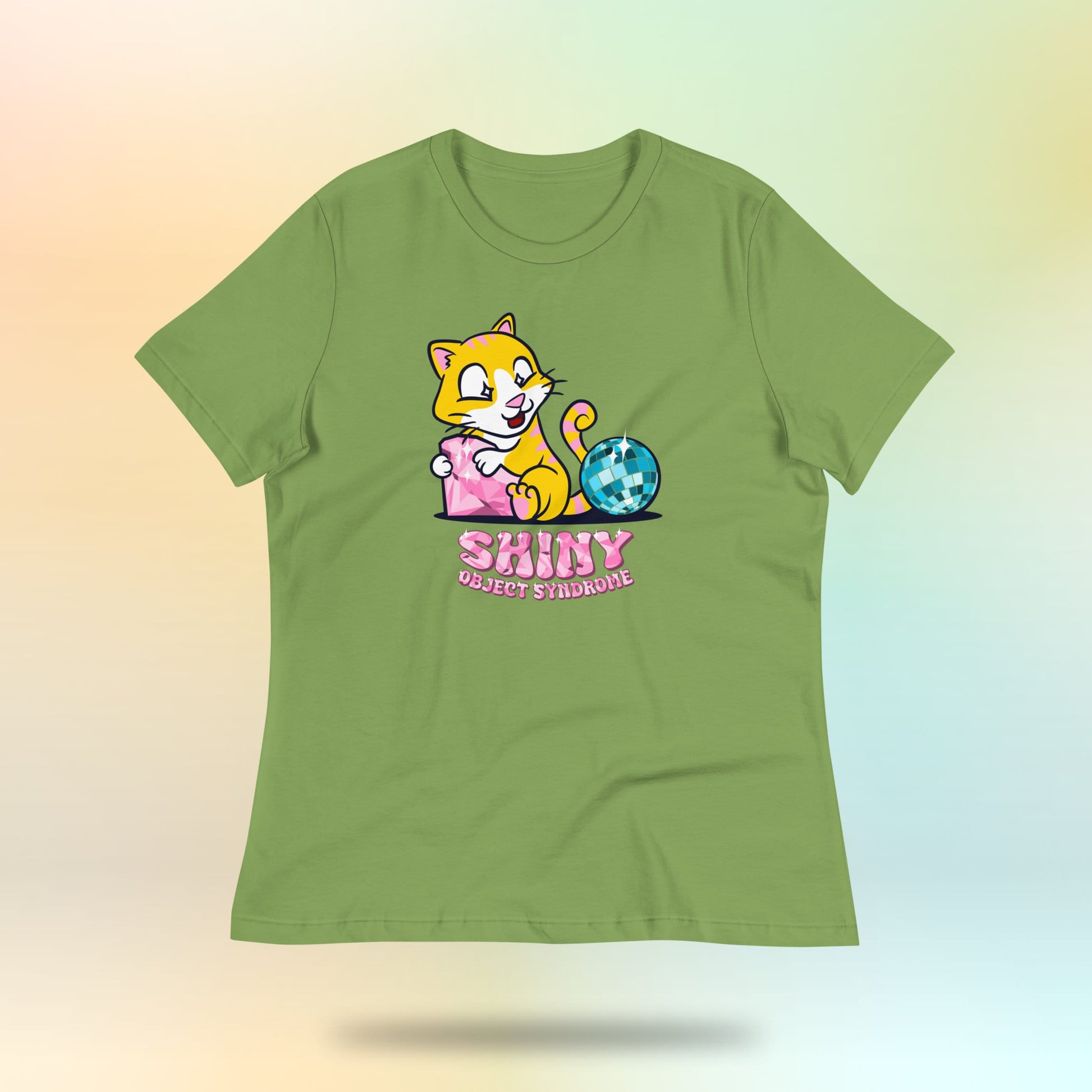 Shiny Object Syndrome. Cute cat with diamond and disco ball. Women's loose t-shirt