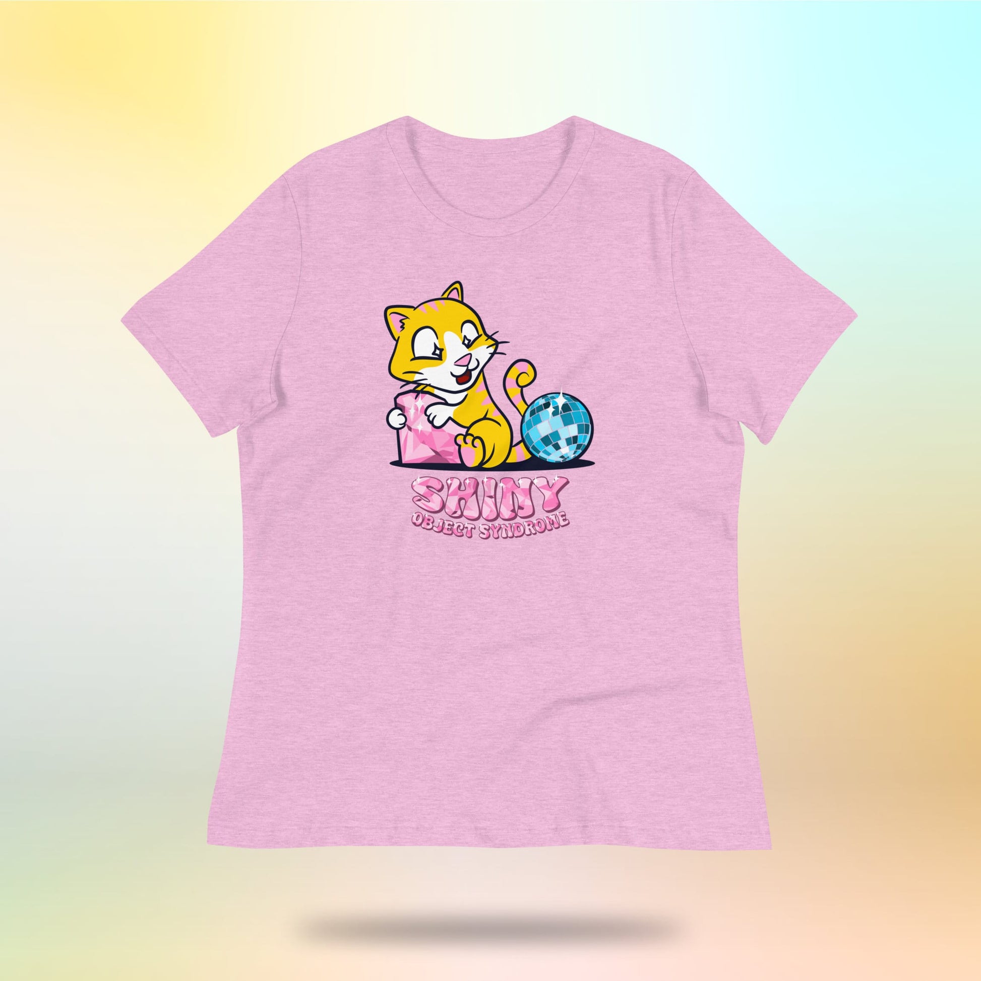Shiny Object Syndrome. Cute cat with diamond and disco ball. Women's loose t-shirt