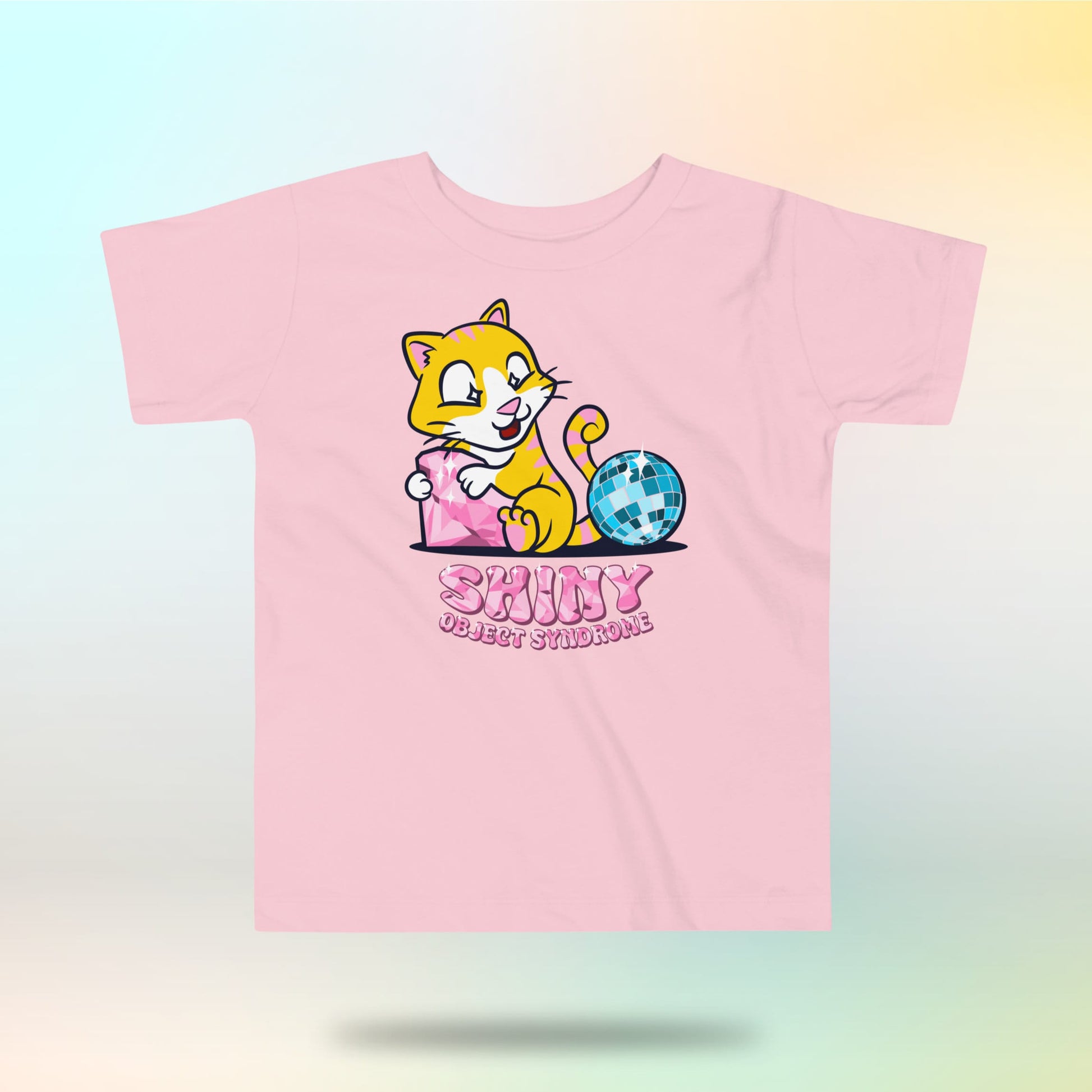 Shiny Object Syndrome. Cute cat with diamond and disco ball. Toddler T-shirt. 2-5 years.