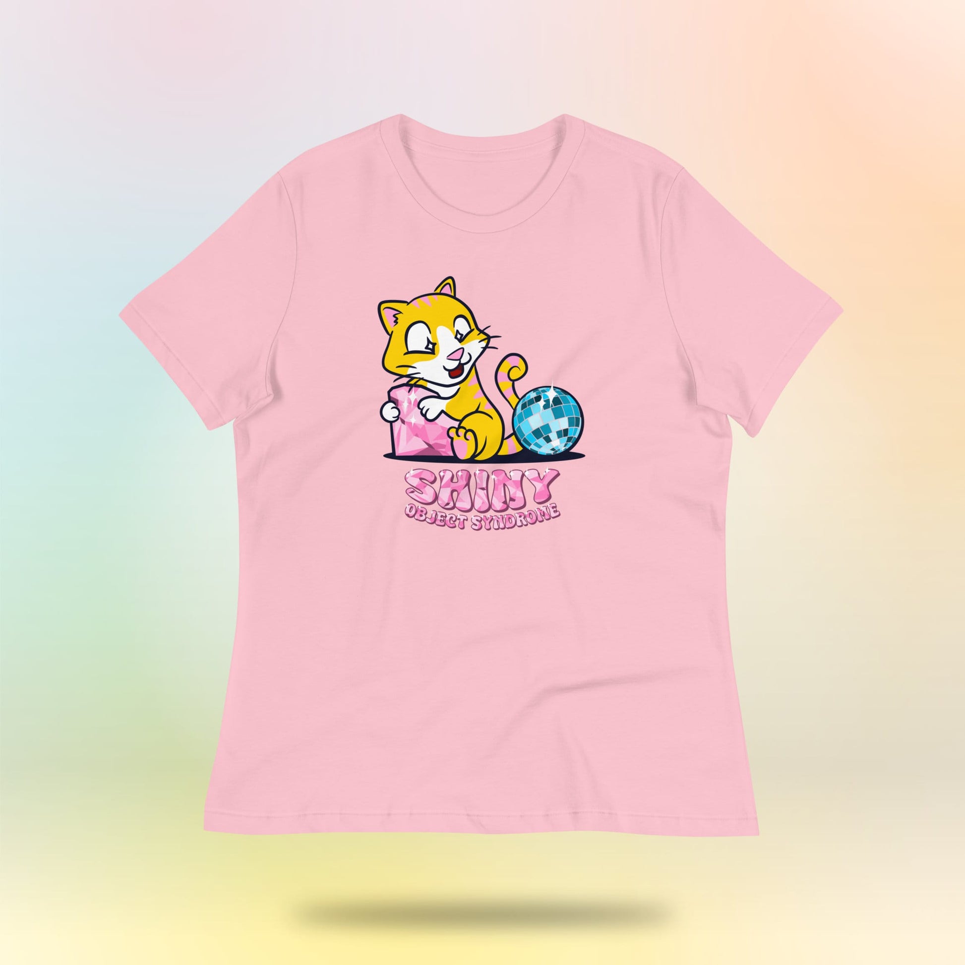Shiny Object Syndrome. Cute cat with diamond and disco ball. Women's loose t-shirt
