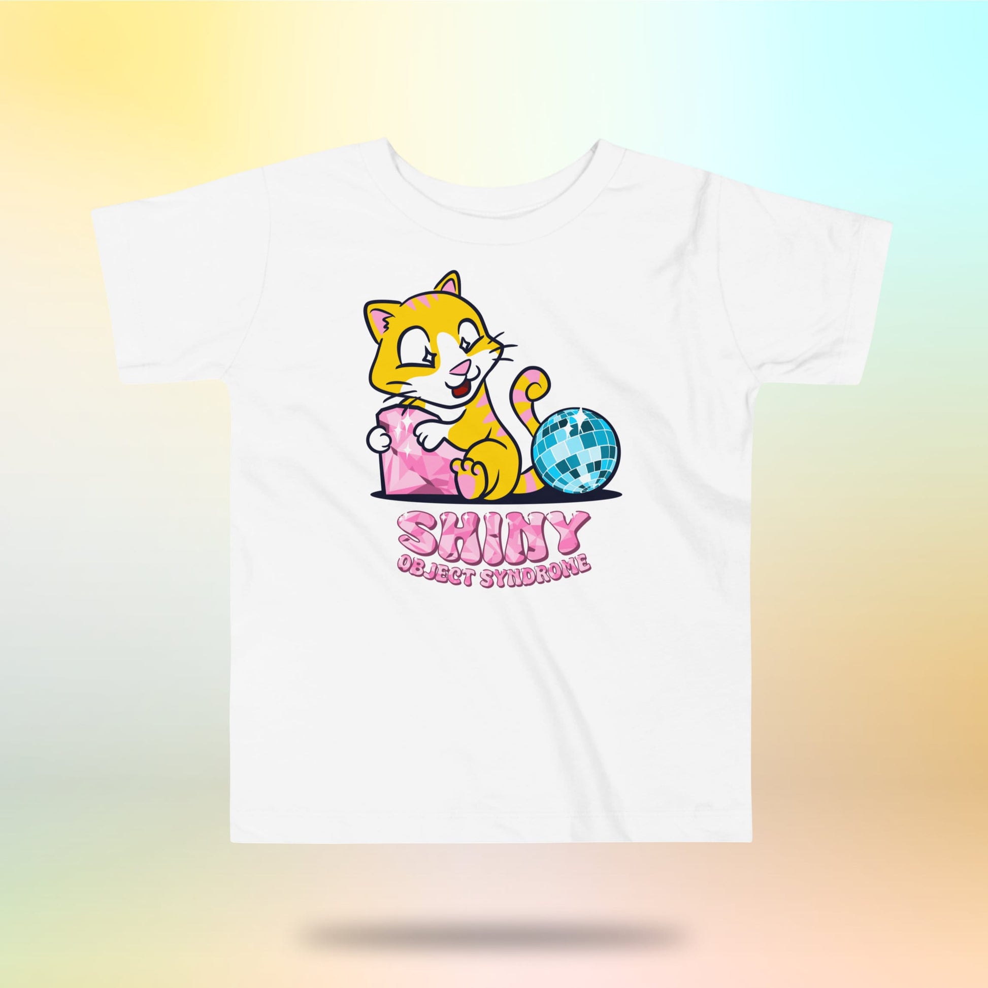 Shiny Object Syndrome. Cute cat with diamond and disco ball. Toddler T-shirt. 2-5 years.