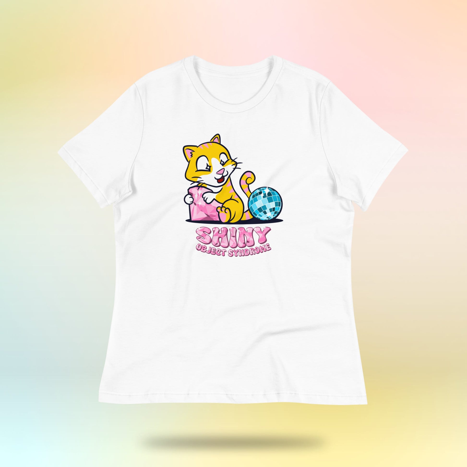 Shiny Object Syndrome. Cute cat with diamond and disco ball. Women's loose t-shirt