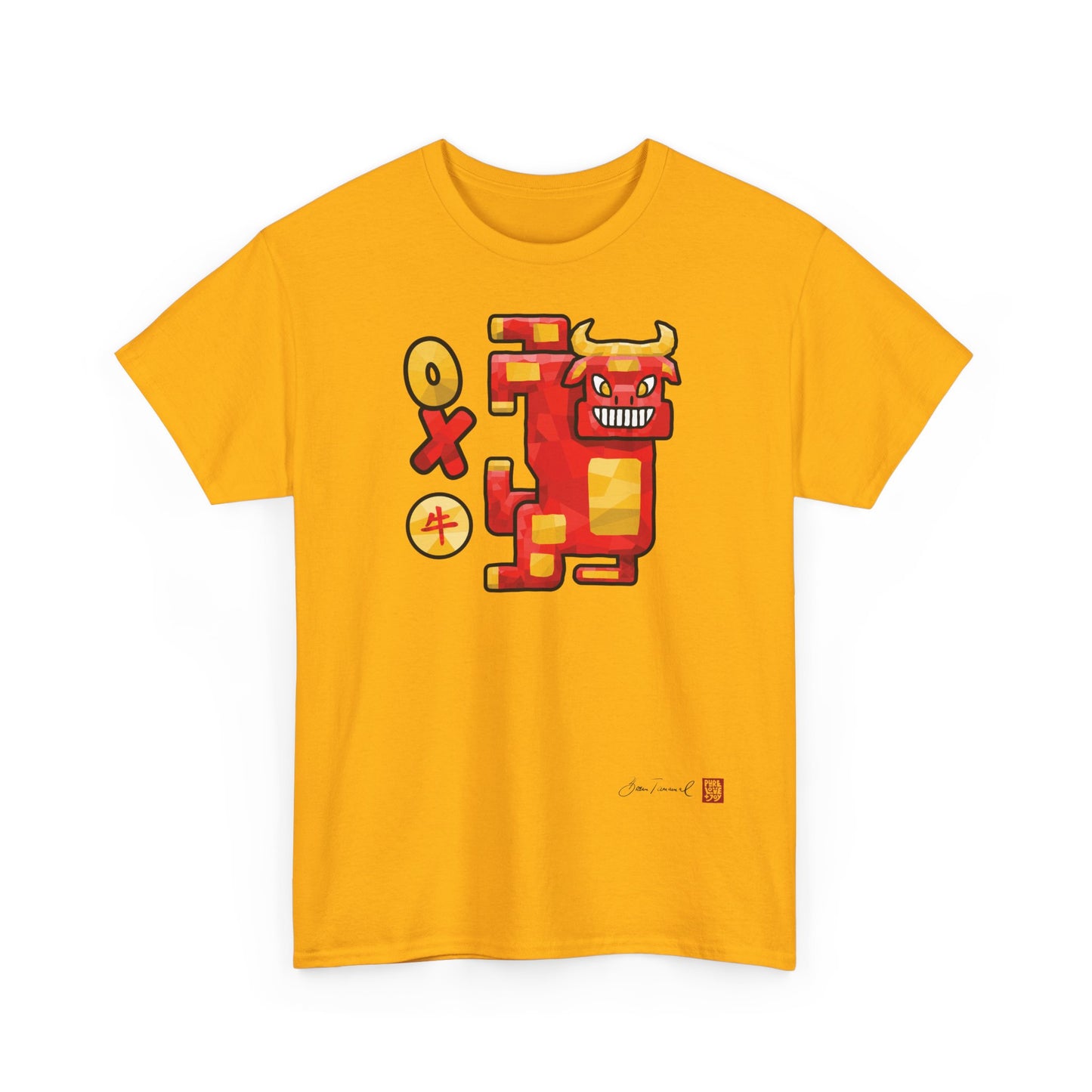 The Ox. Chinese zodiac sign. Abstract low-poly design. Symbol of strength and endurance. Unisex T-shirt. Bram Tanamal