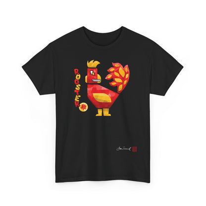 The Rooster. Chinese zodiac sign Rooster. Geometric art design. Symbol of self-confidence and good luck. Unisex T-shirt. Bram Tanamal