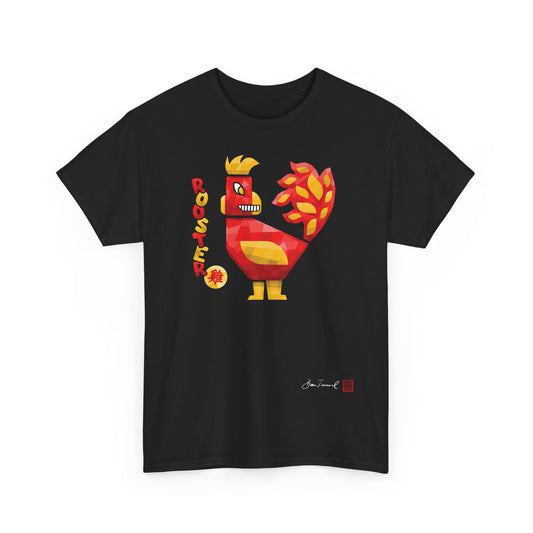 The Rooster. Chinese zodiac sign Rooster. Geometric art design. Symbol of self-confidence and good luck. Unisex T-shirt. Bram Tanamal