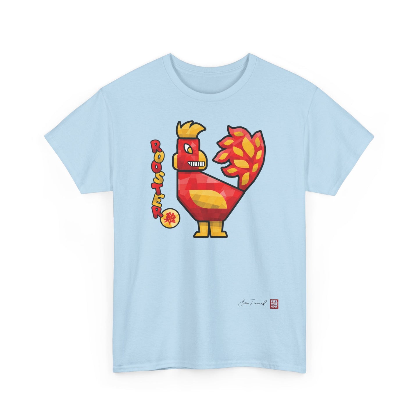 The Rooster. Chinese zodiac sign Rooster. Geometric art design. Symbol of self-confidence and good luck. Unisex T-shirt. Bram Tanamal