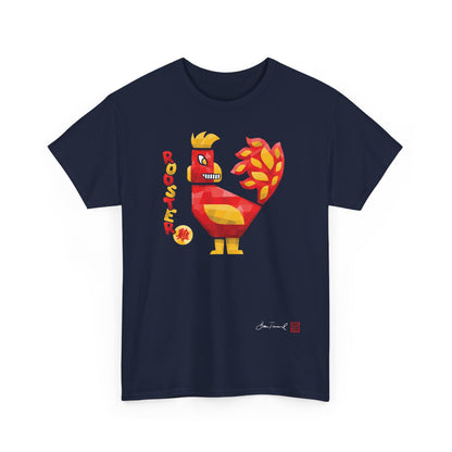 The Rooster. Chinese zodiac sign Rooster. Geometric art design. Symbol of self-confidence and good luck. Unisex T-shirt. Bram Tanamal