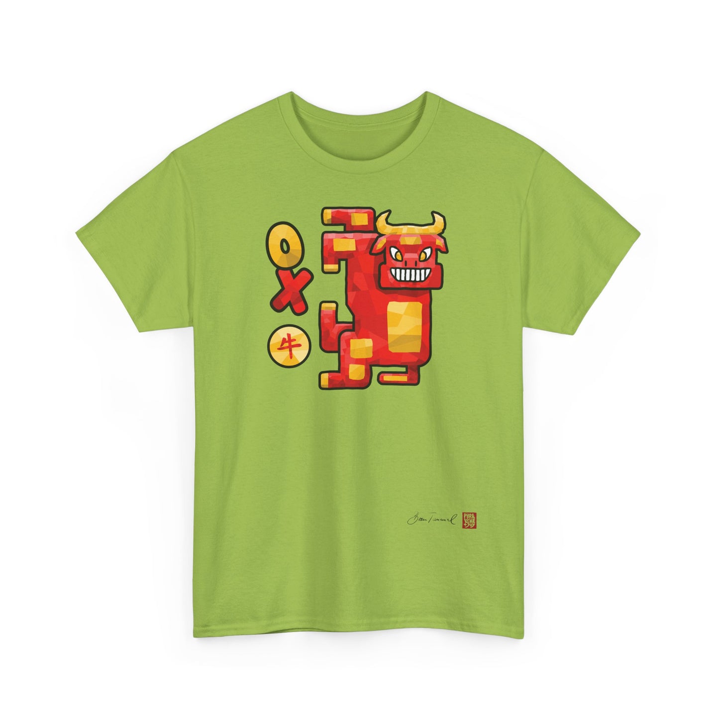 The Ox. Chinese zodiac sign. Abstract low-poly design. Symbol of strength and endurance. Unisex T-shirt. Bram Tanamal