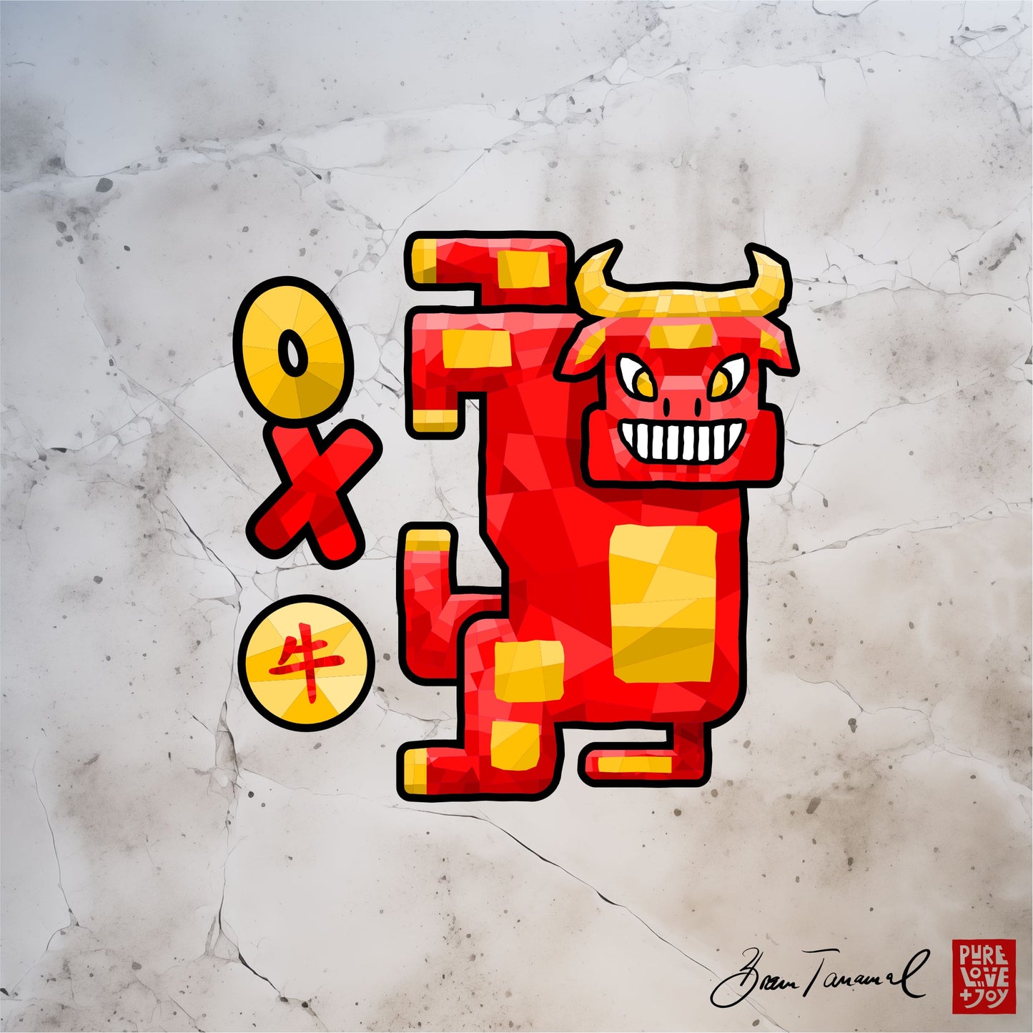 The Ox. Chinese zodiac sign. Abstract low-poly design. Symbol of strength and endurance. Unisex T-shirt. Bram Tanamal