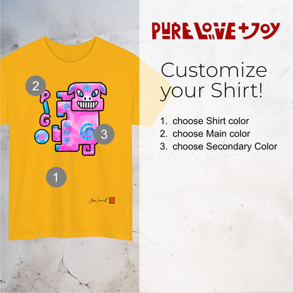 The Pig. Chinese zodiac sign Pig. Playful spiral design. Symbol of luck and prosperity. Unisex T-shirt. Bram Tanamal
