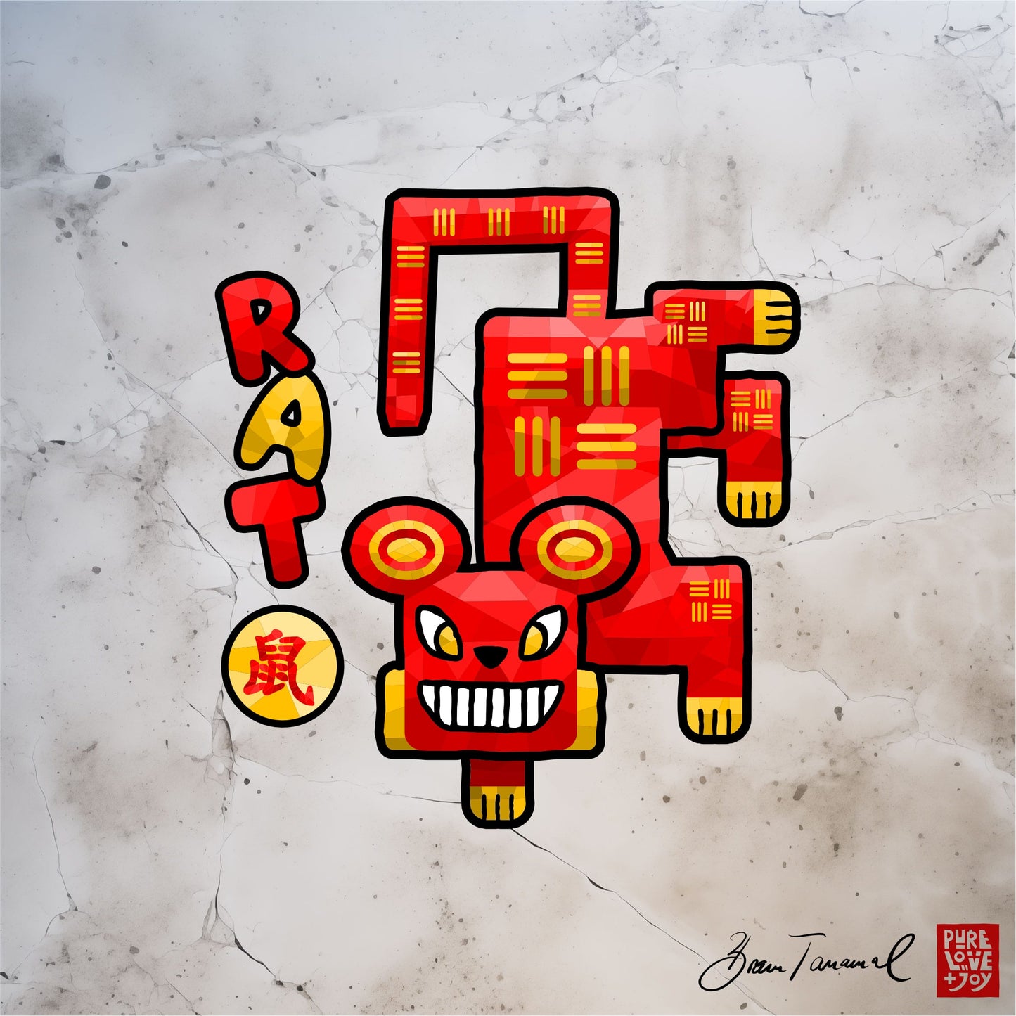The Rat. Chinese zodiac sign Rat. Powerful red &amp; gold. Tradition meets modern art. Unisex T-Shirt. Bram Tanamal