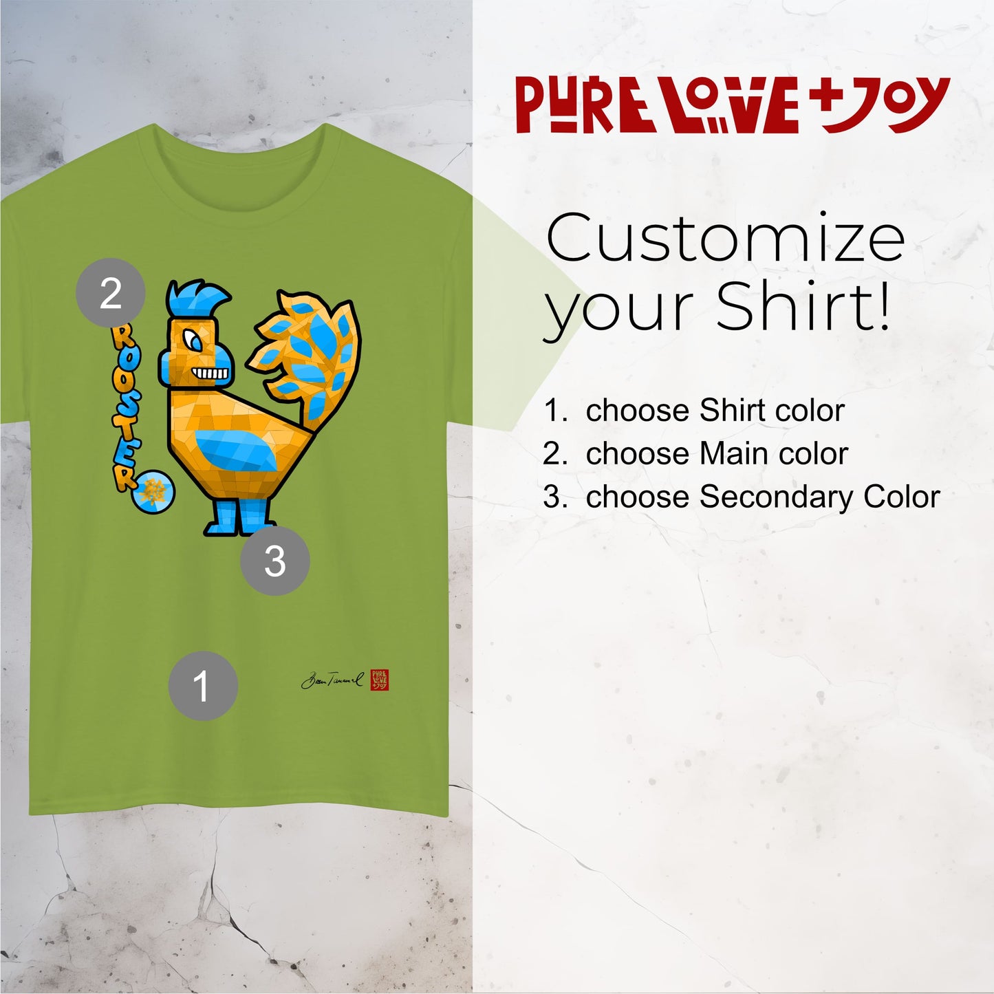The Rooster. Chinese zodiac sign Rooster. Geometric art design. Symbol of self-confidence and good luck. Unisex T-shirt. Bram Tanamal