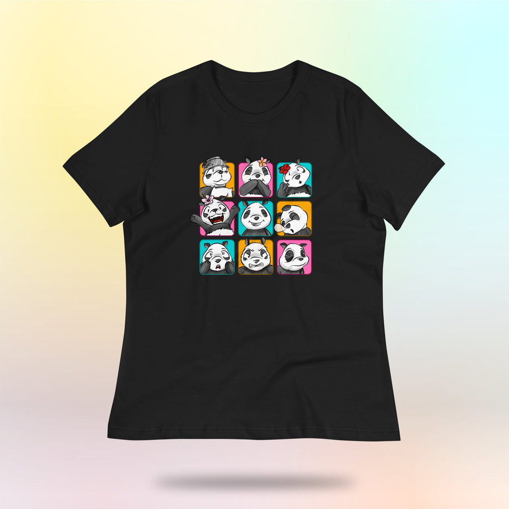 Vibraciones Panda 3x3. Cara de panda en camiseta holgada de mujer