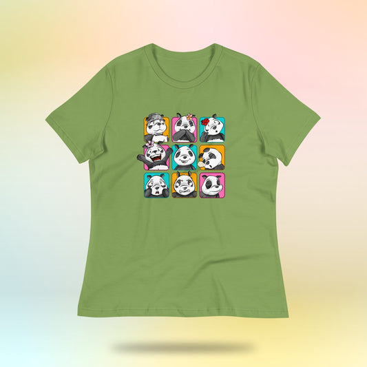 Panda Vibes 3x3. Panda Gesicht auf Lockeres Damen-T-Shirt