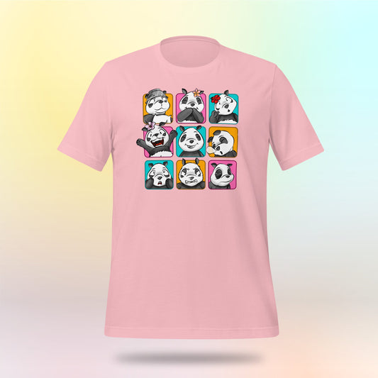 Panda Vibes 3x3. Panda Gesicht auf Unisex T-Shirt. SE