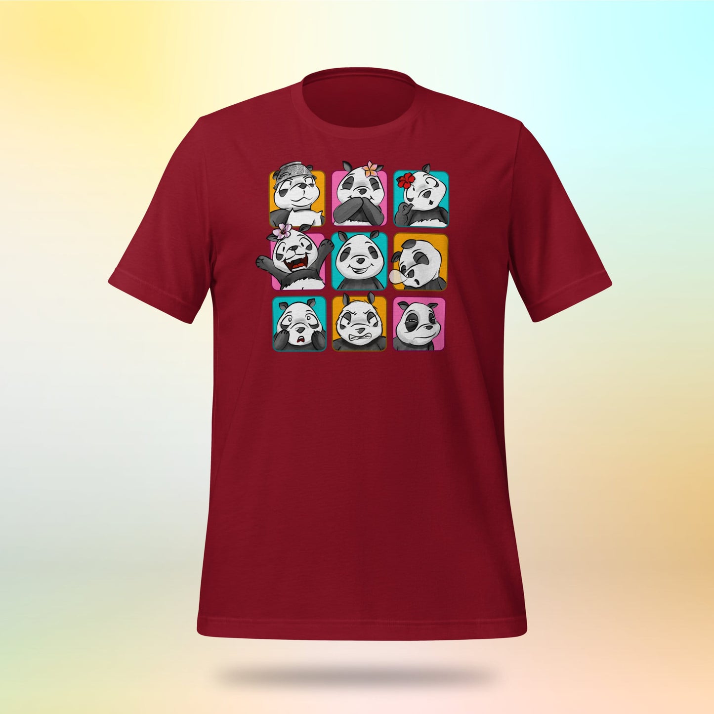 Panda Vibes 3x3. Panda Gesicht auf Unisex T-Shirt