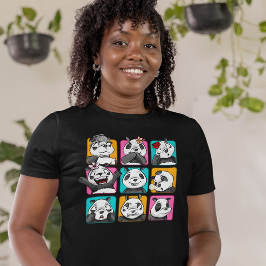 Panda Vibes 3x3. Panda Gesicht auf Lockeres Damen-T-Shirt