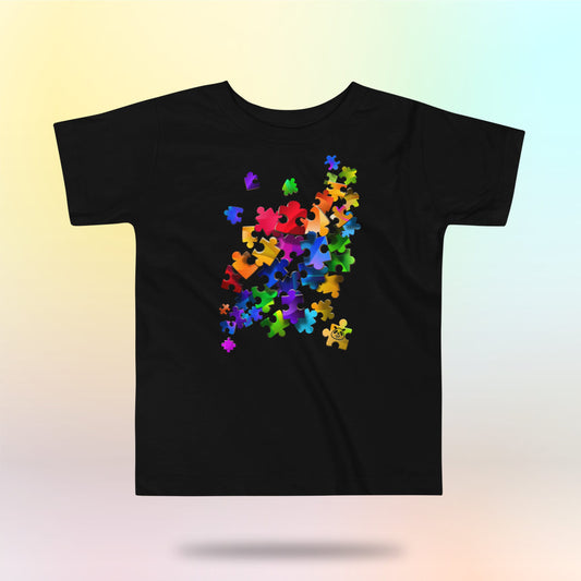 Colorful Unity Tee. Puzzleteile. Kleinkinder T-Shirt. 2-5 Jahre. Schwarz