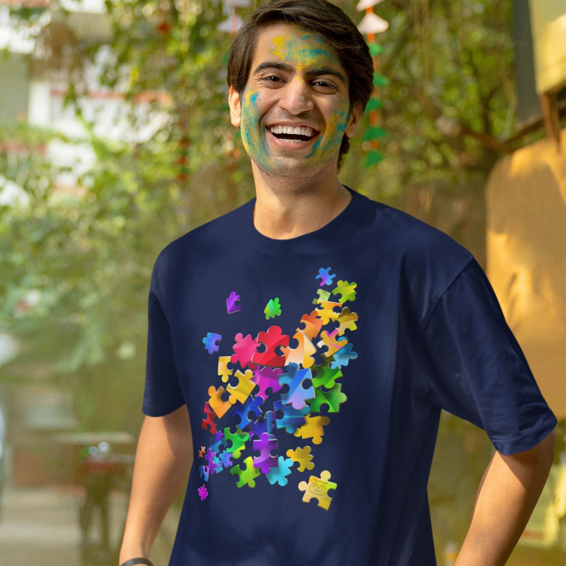 Colorful Unity Tee. Puzzle pieces. Unisex T-shirt. Dark
