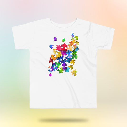 Colorful Unity Tee. Puzzleteile. Kleinkinder T-Shirt. 2-5 Jahre. Hell