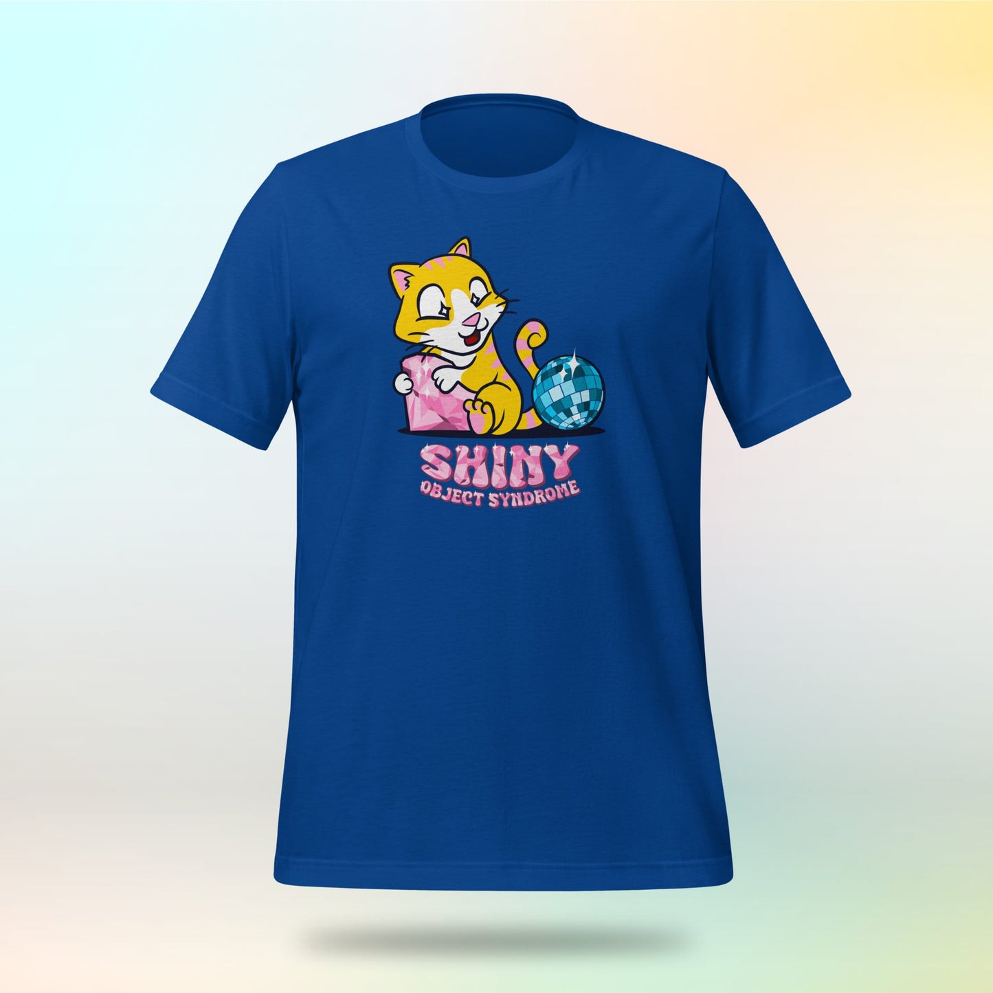 Shiny Object Syndrome. Cute cat with diamond and disco ball. Unisex T-shirt