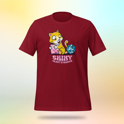 Shiny Object Syndrome. Cute cat with diamond and disco ball. Unisex T-shirt