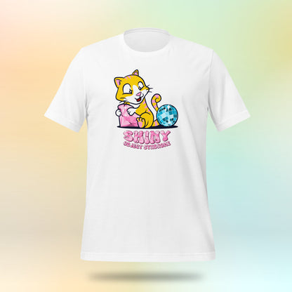 Shiny Object Syndrome. Cute cat with diamond and disco ball. Unisex T-shirt